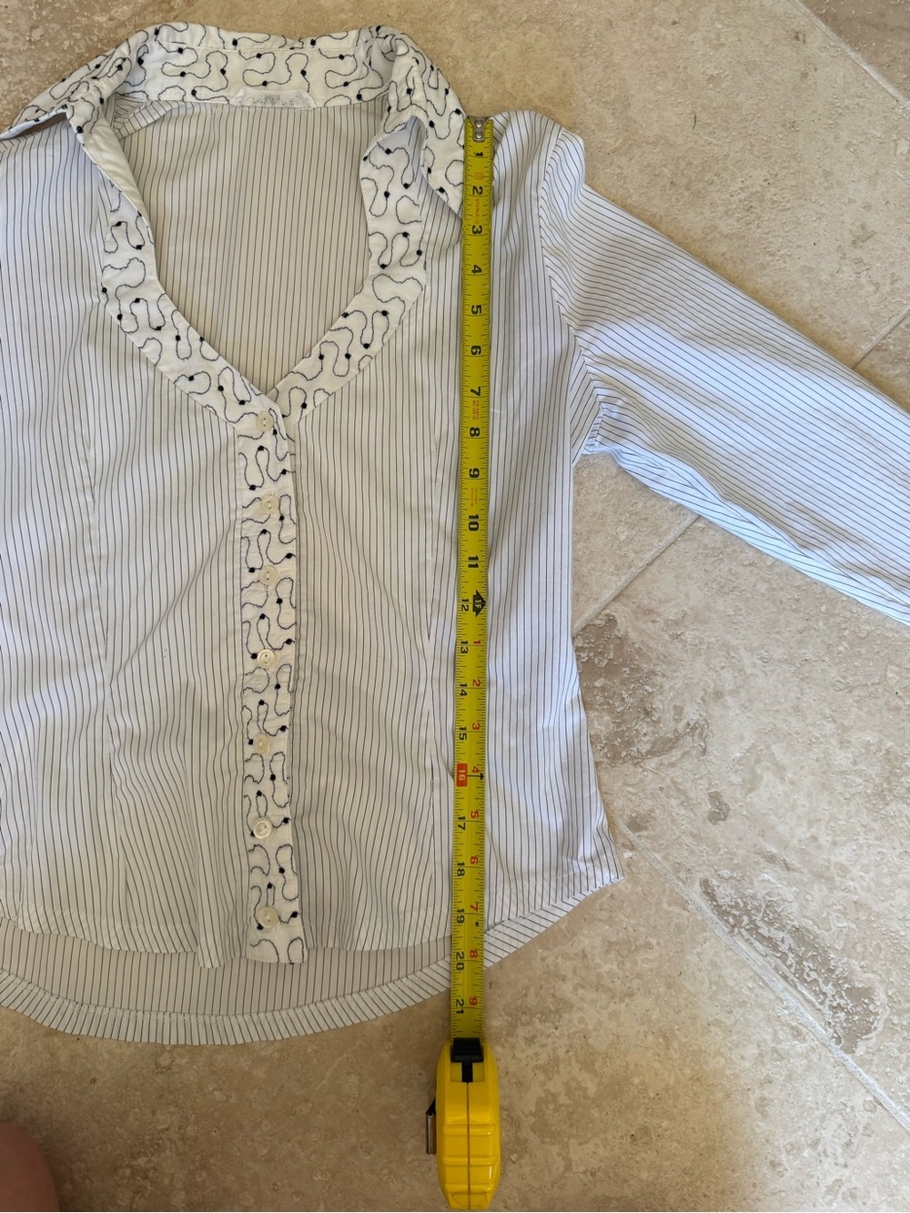 Rayure Paris White Pinstripe Embroidered Button Front Blouse - Picture 8 of 14